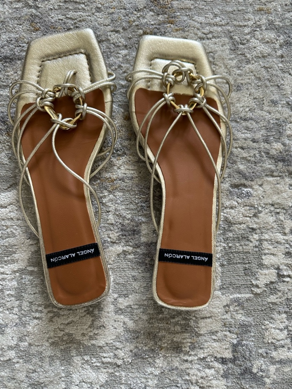 Anthropologie Gold Ring-Detail Strappy Sandals